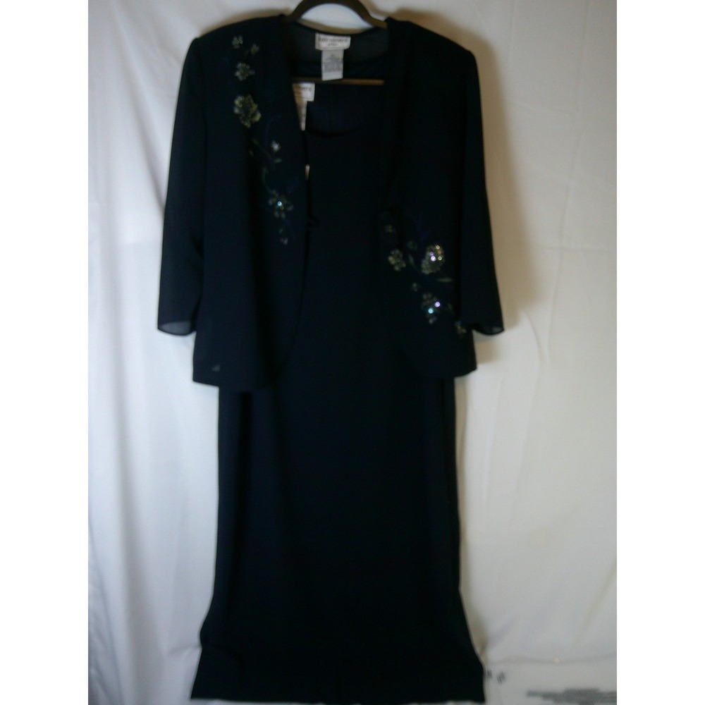Karin Stevens Petites Navy Blue Floral Sequin‎ 2 Piece Maxi Dress Set NWT 14P